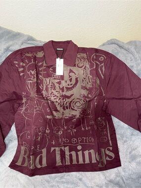 Babylon LA Graphic Maroon Button-Up Shirt with 'Bad Things' Print